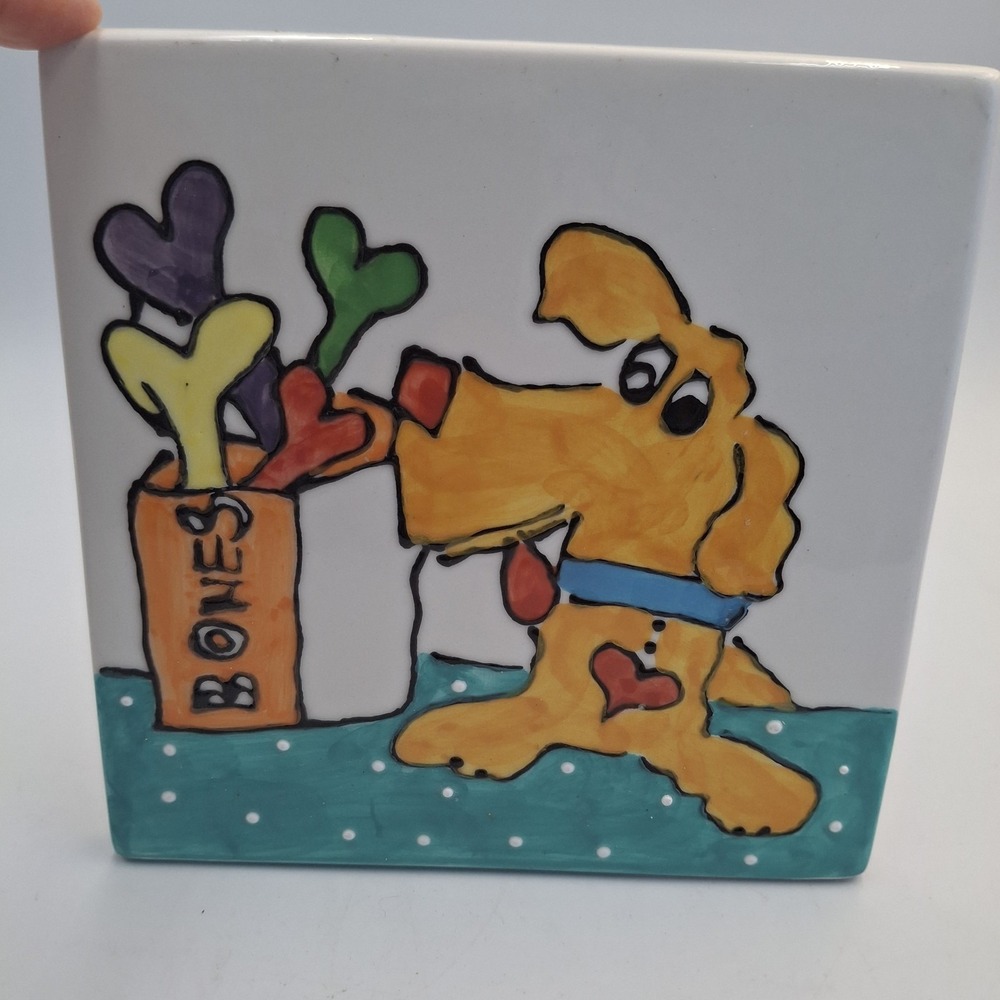 Debby Carman Coyne's Company "Bony Nose" Yellow Dog Ceramic Tile Whimsical